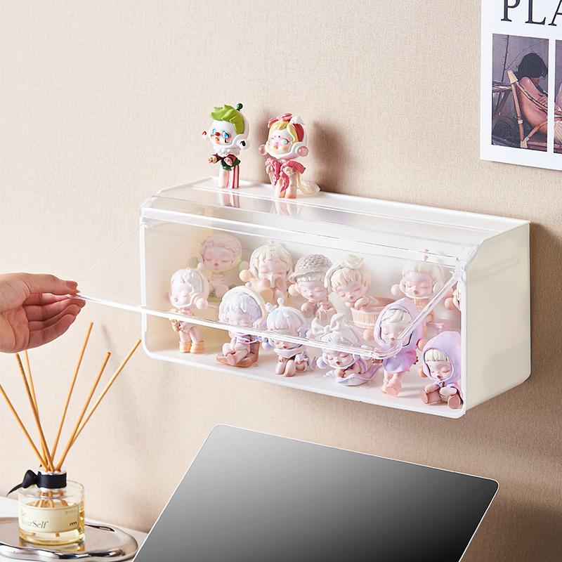 Wall Mounted Storage Box with Light for Action Figures Dustproof Stackable Display Rack Organizer for Blind Box Doll Storage Box