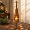 Rust Design Iron Candle Display in a Christmas Tree Shape with Star Detail and Aged Finish for Holiday Dinners and Living Room