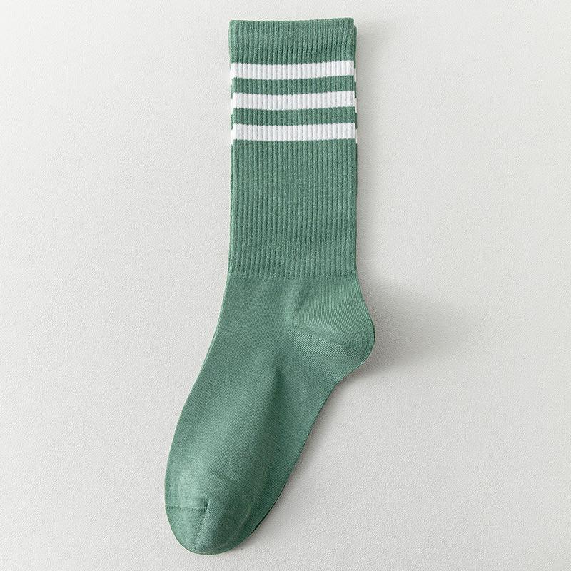 

Женские весенне-осенние носки из чистого хлопка с тремя полосками, антибактериальные, бесшовные, теплые, спортивные, длинные 1 pair зелёный