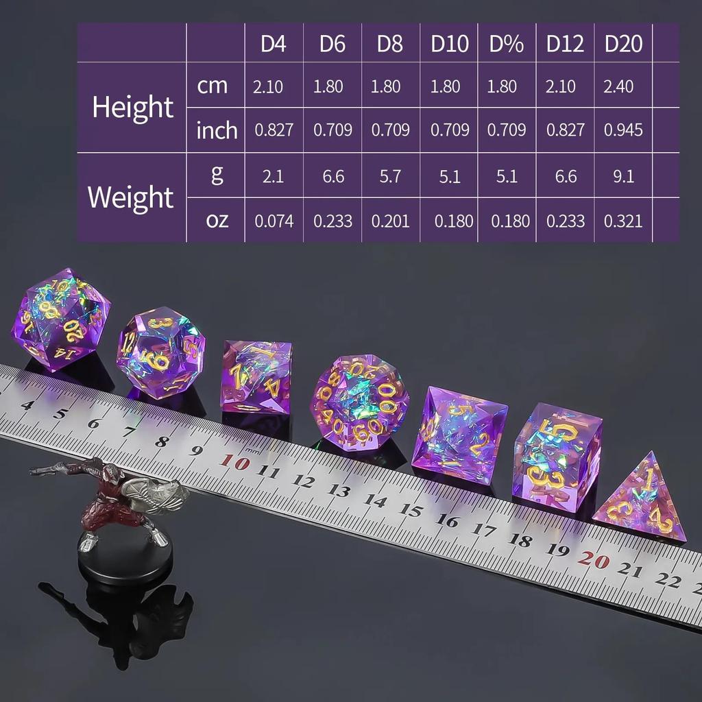 Sharp‑Edge Resin Dice Set, 7 Pcs Polyhedral DND Dice for Tabletop Role‑Playing Board Games