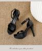 Patent Leather Peep-Toe Stiletto Heels - 12cm One-Strap Platform Sandals for Women