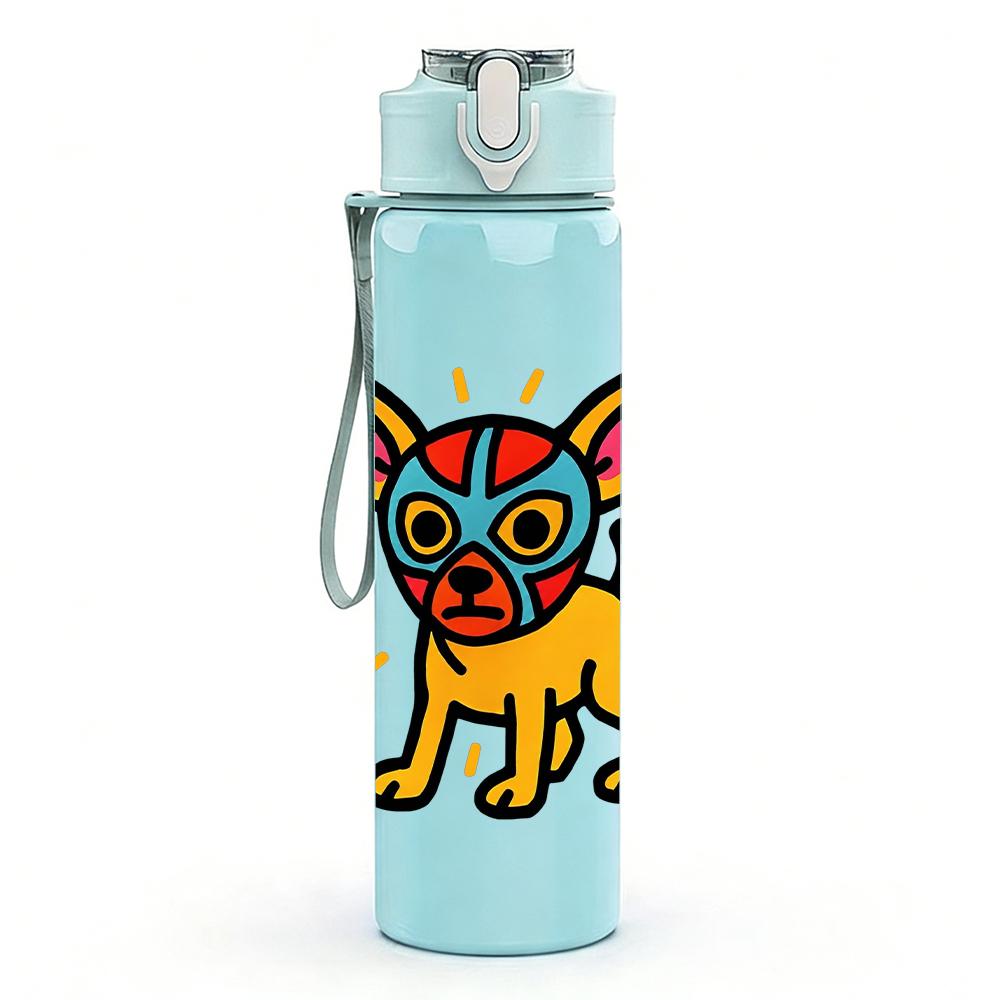 1PC Color Chihuahua Dog Cartoon Bust 750ml Color Plastic Water Bottle Leakproof Flip Straw Lid For Sports Office Home Use