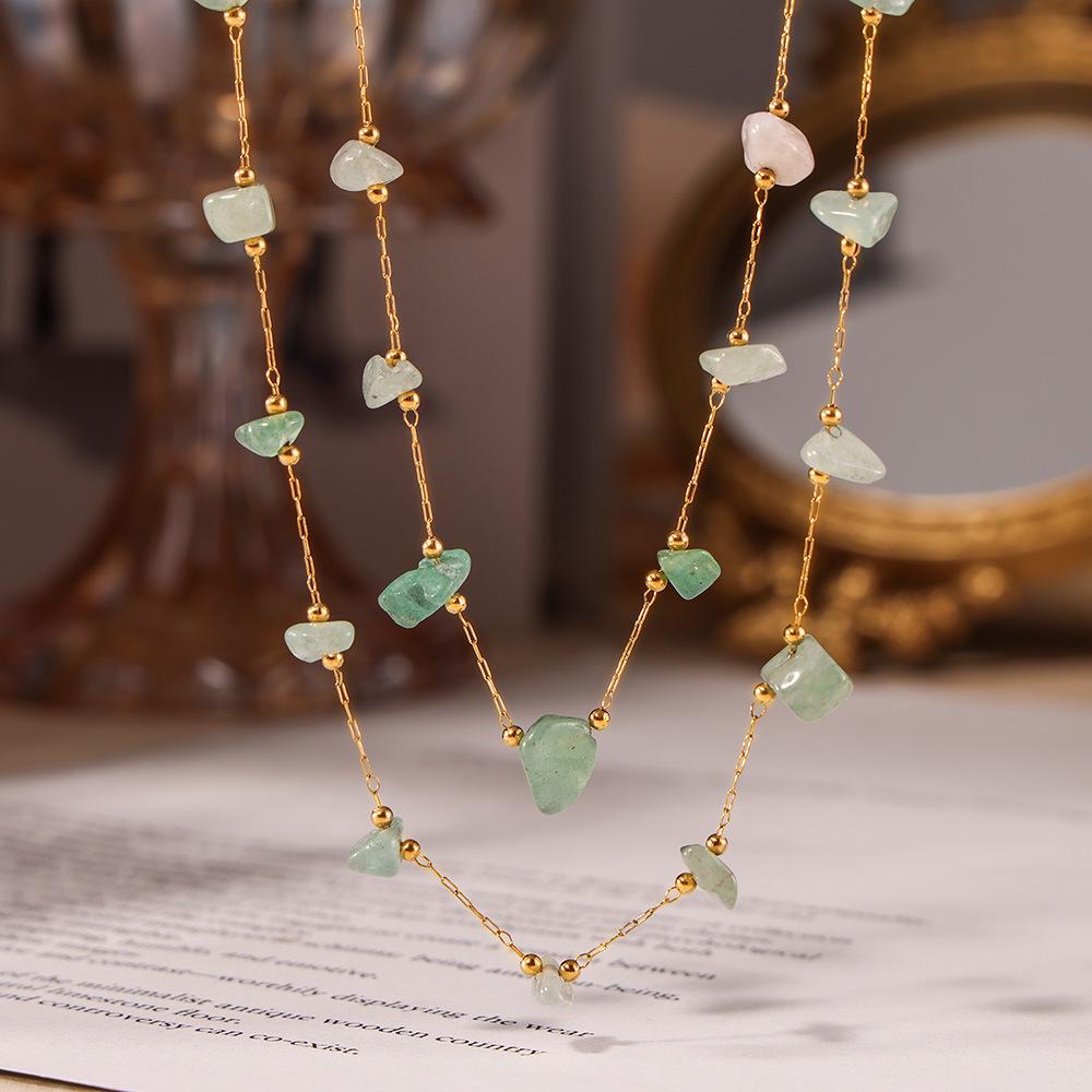 

Natural Green Stone & Stainless Steel Collarbone Necklace and Bracelet Set