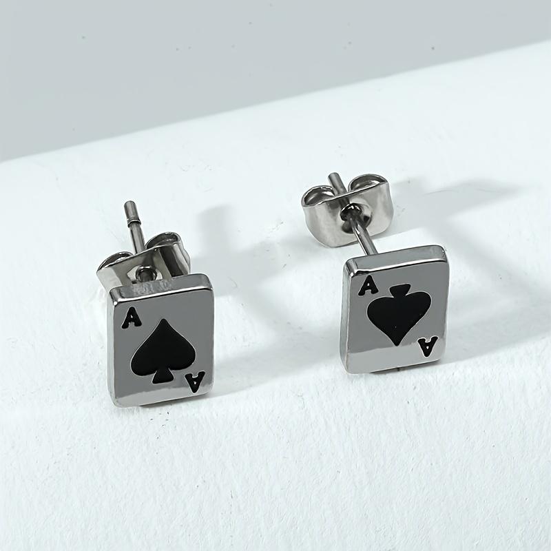 

A Pair of Stainless Steel Lucky Playing Card Spade A Earrings
