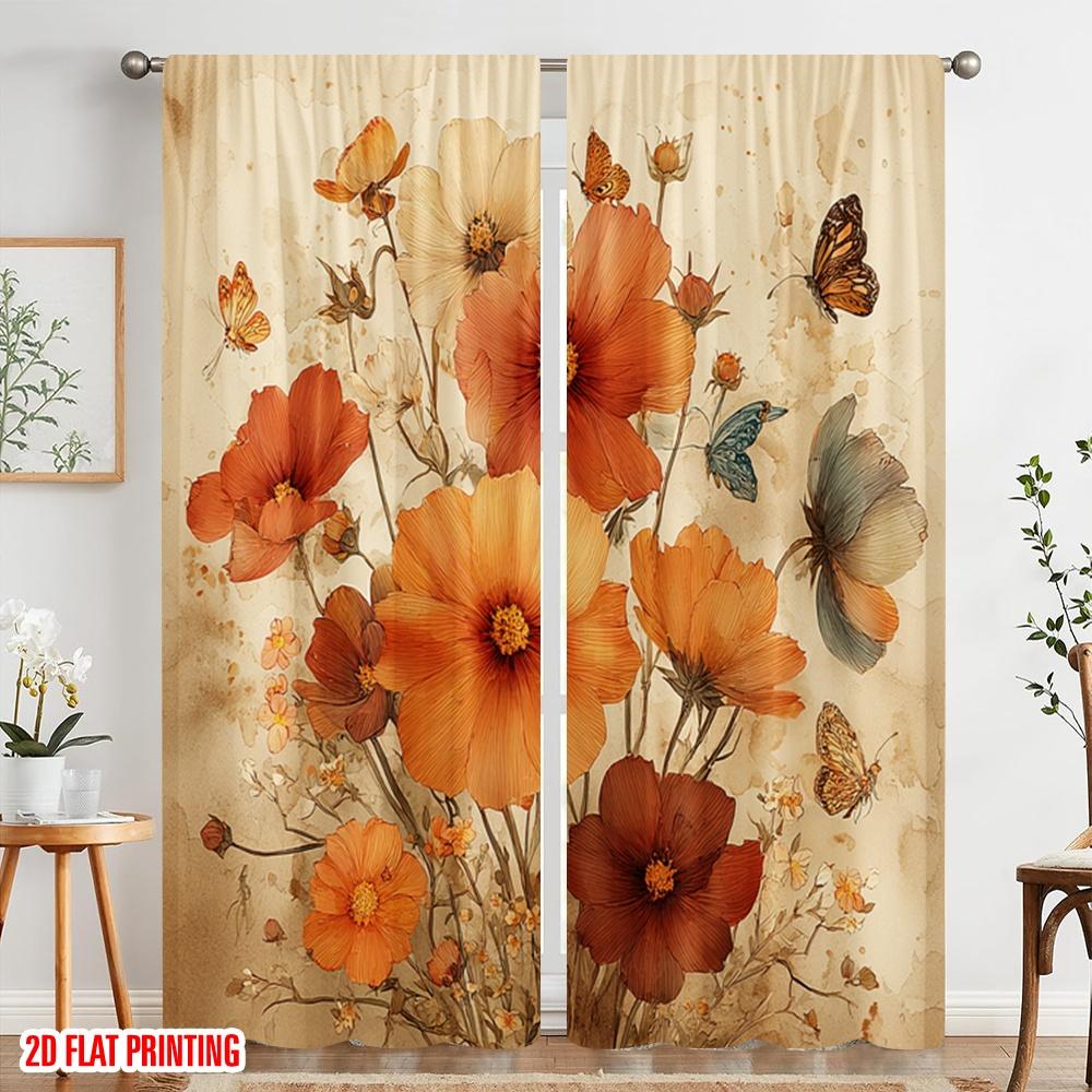 2 Stück, 2D-Flachdruck Vorhänge&Fensterdekoration Schmetterlingsblüten Vielseitig 100% Polyester (ohne Stange) Art Deco Festlich für