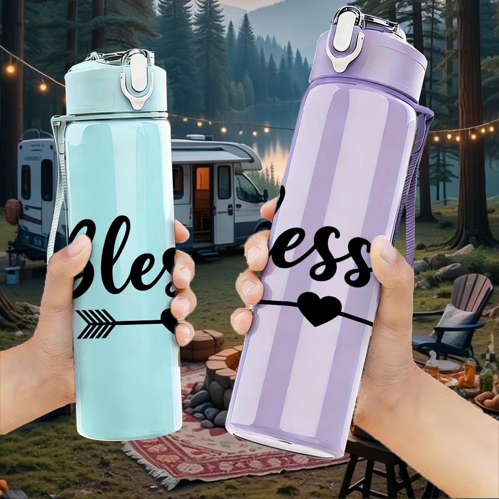 1PC Blessed Arrow Text 750ml Color Plastic Sports Water Bottle Leakproof Flip Straw Lid Suitable for Sports Office Home Use