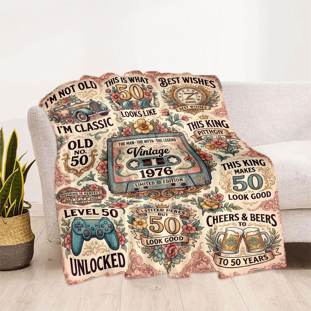 Vintage 1976 Milestone Birthday Flannel Blanket-Soft and Suitable for Sofas,Beds,Offices,Travel,All Seasons,Great Gift for Holidays and Birthdays.