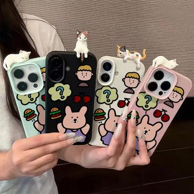 3D Θήκη Τηλεφώνου για iPhone 11 13 17 Pro Max 17 Air Case iPhone 13 15 16 Pro Max 12 14 Pro Max 14 15 Plus Χαριτωμένο 3D Γατάκι Κινούμενα Σχέδια Δέρμα