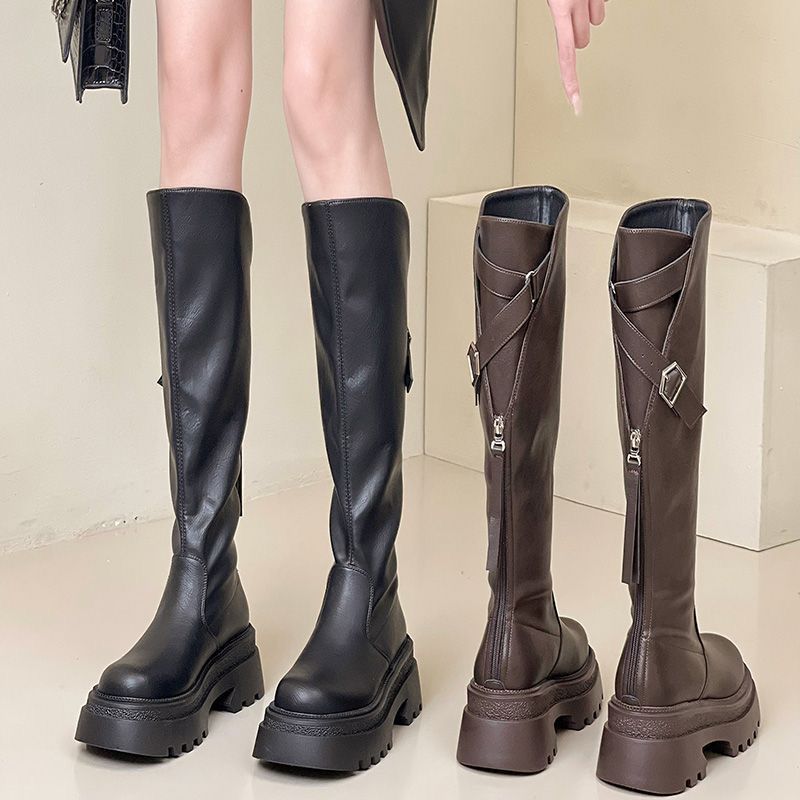 Winter Women Boots Fashion Belt Buckle Ladies Elegant Platform Long Pipe Booties Casual Women'S Knee High Booties