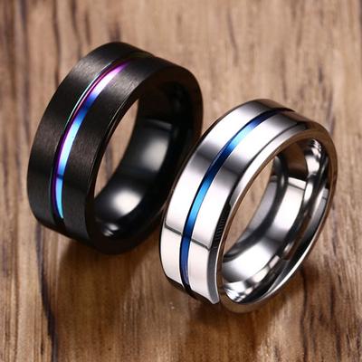 Vnox 6/8mm Schwarzer Ring für Männer Frauen Rille Regenbogen Edelstahl Eheringe Trendige Bruderschaftsringe Lässiger Herrenschmuck