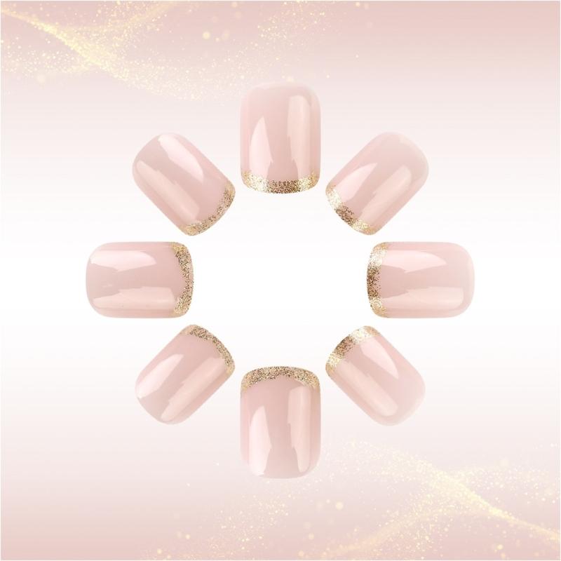 24 stycken korta fyrkantiga lösnaglar, återanvändbara konstgjorda naglar, glansiga påklistringsnaglar, fransk tipp, press-on-naglar för kvinnor