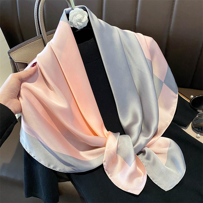 Print Satin Silk Square Scarf Hijab Women Bandana 90CM Headscarves Neckerchief Ladies Muffler Shawl Wrap Foulard Headband
