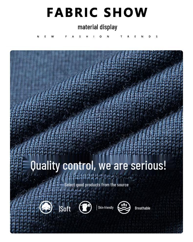 Men's Machine Washable Merino Wool High Neck Sweater, Solid Color, Double Folded Collar, Knitwear for Middle-Aged Dads, Base Layer