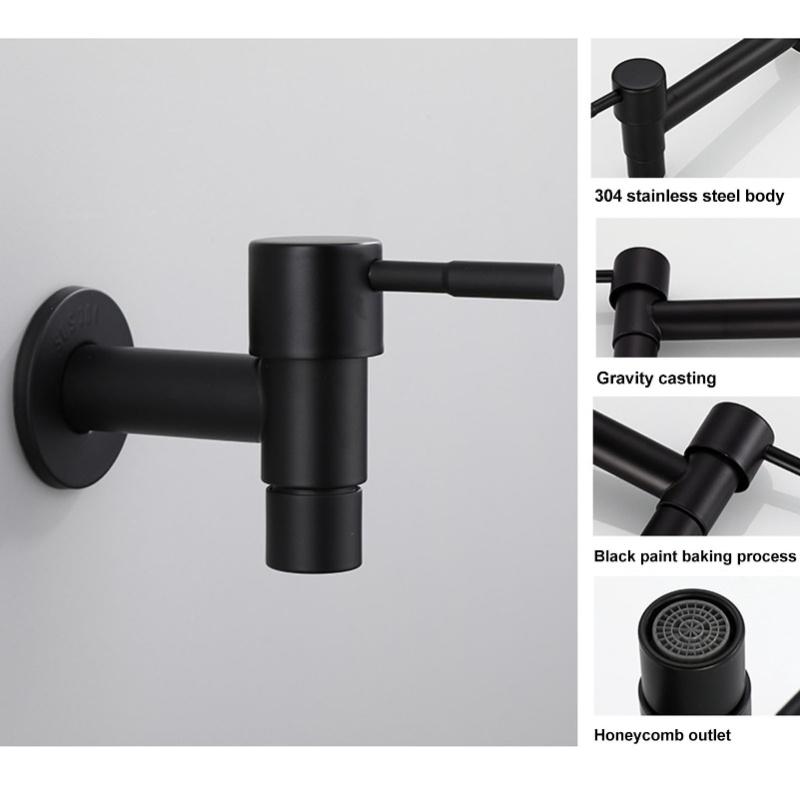 G1/2 Wall Mounted Cold Water Tap 304 Stainless Steel Single Handle Cold Faucet Bathroom Garden Faucet Tap Black For Mop Pool