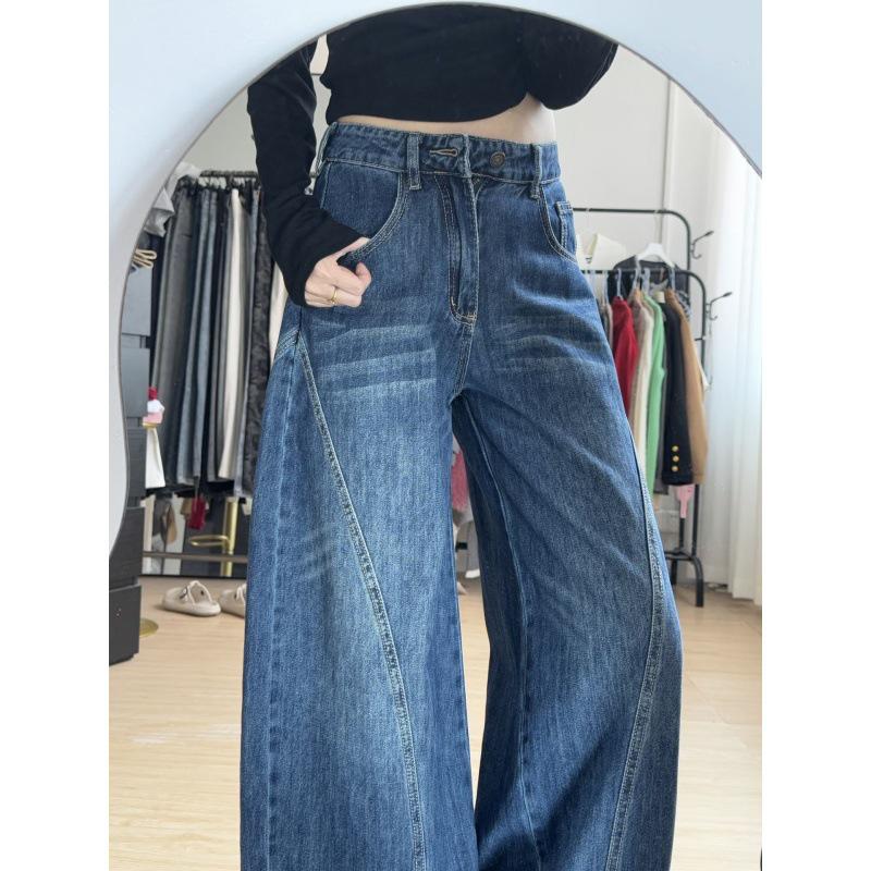 Jeans de Talla Grande de Cintura Alta de Pierna Ancha para Mujer - Otoño, Cubre Cadera, Adelgazantes, Versátiles, de Longitud hasta el Suelo