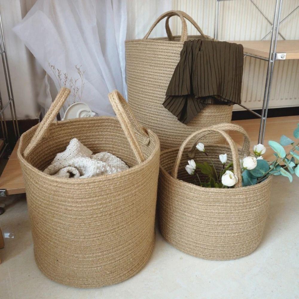 Decorative Woven Dirty Laundry Basket Handmade Straw Wicker Rattan Storage Basket  for Home