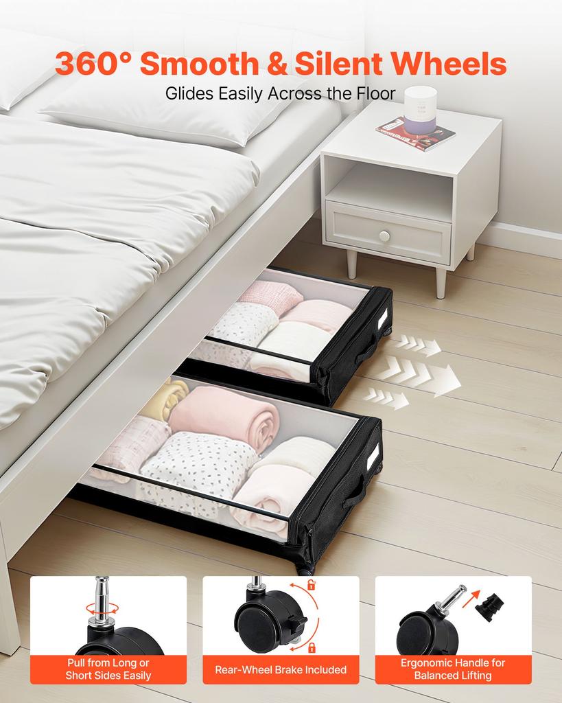 VEVOR Opbergbakken onder het bed met wielen, 770 x 470 x 173 mm, Onderbedbakken met doorzichtig deksel, Schoenorganizer voor onder het bed