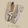Fashion Silver Single Shoes Women's 2025 Spring New French Square Head Low Heel Retro Ballet Light Mouth Mary Jane Shoes for Women Pumps