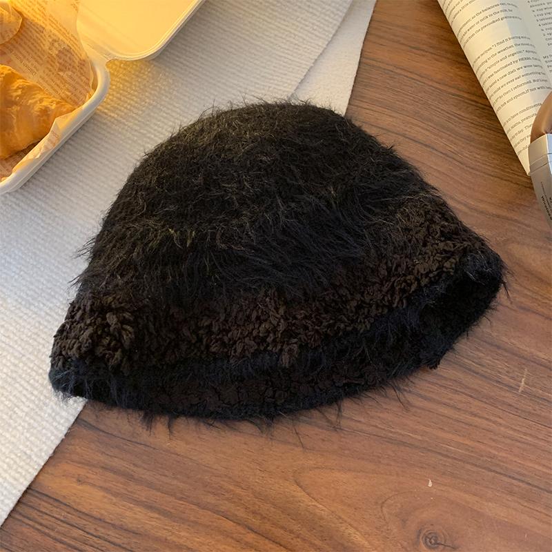 

Восковая круглая простая осенне-зимняя теплая шляпа-ведро шляпа Мао Мао показывает маленькое лицо универсальная литературная атмосфера шляпа-ведро Adult average size чёрный