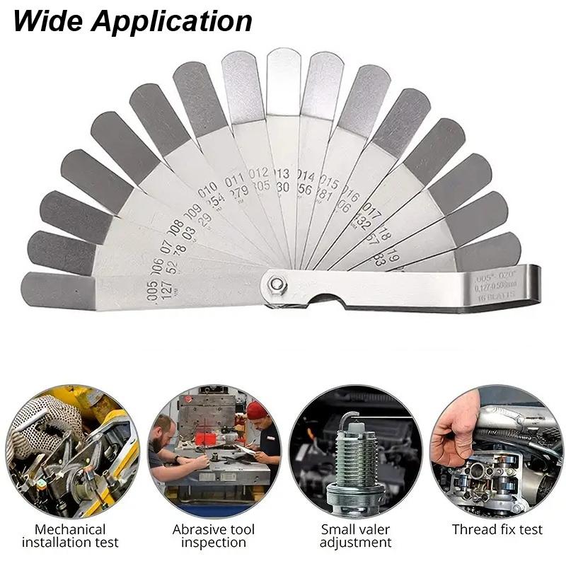 Offset Feeler Gauge Curved 16 Blades Metric MM Imperial Inch Gap Width Strip Roll Thickness Measure Bent Valve Motor Measurer