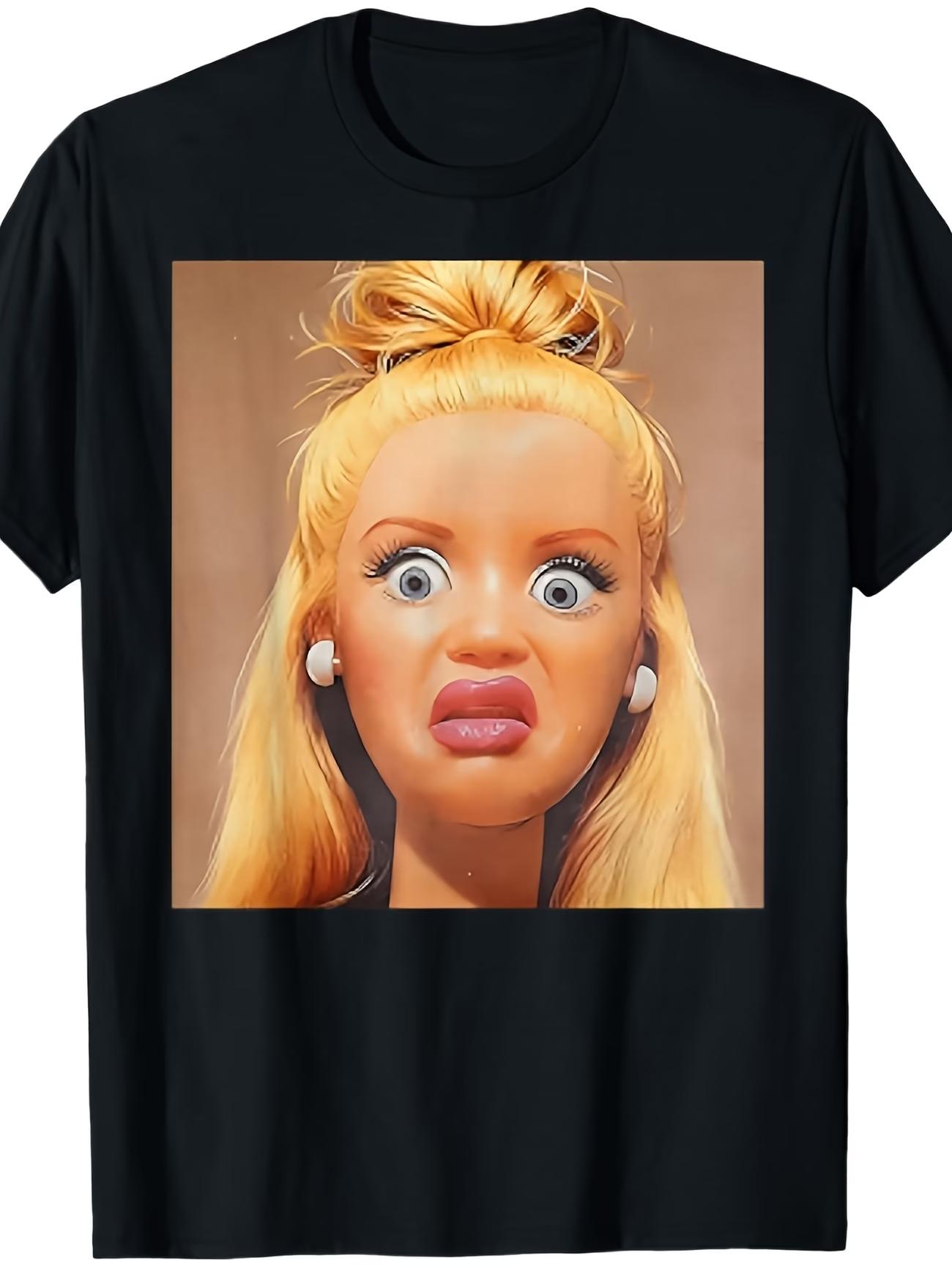 Funny Doll Face Y2K Graphic T Shirt Women Unisex Cotton Tee Summer Spring Oversized Tops ironic humor weirdcor Sarcastic Hilarious S