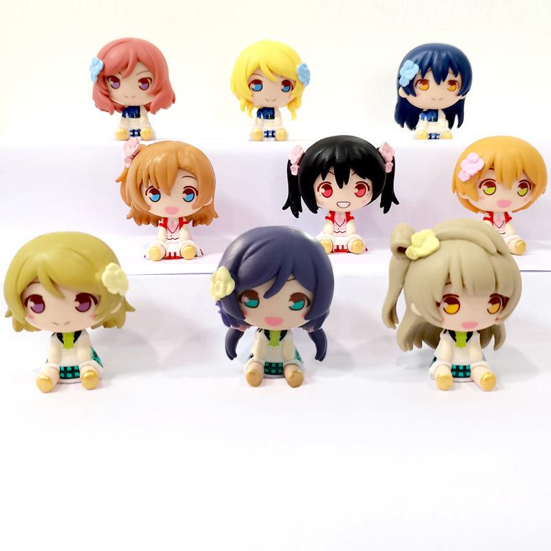 9Pcs/1Set Q Version Anime Figure Love Live! School Idol Project Kotori Minami Honoka Kousaka PVC Adorable Sitting Figure Toy