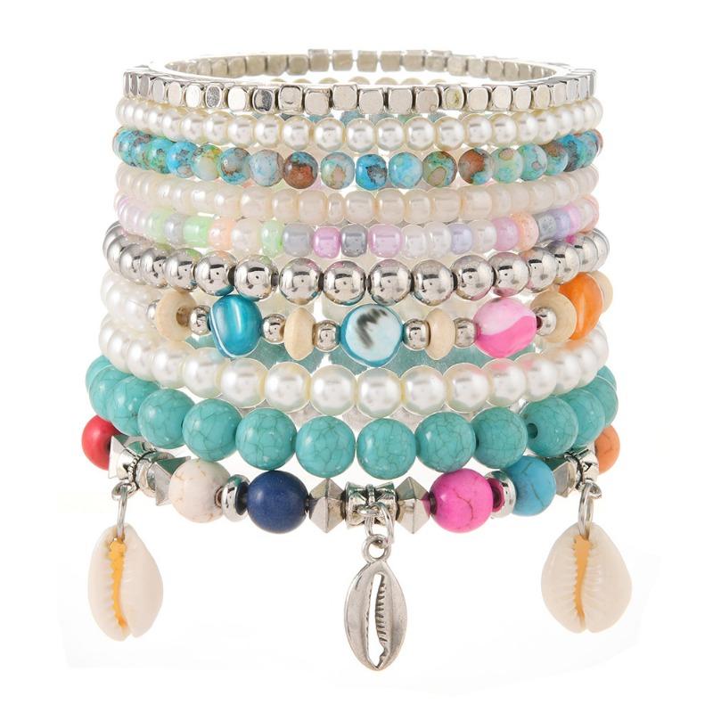 10-Pack Holiday Style Design Bohemian Rice Bead Bracelet Stacked Bracelet Set