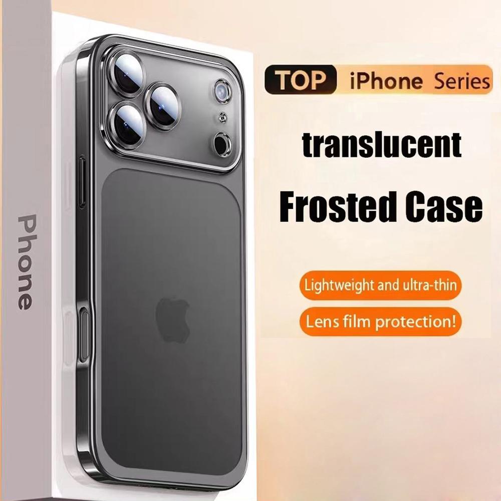 Luxury Translucent Phone Case For iPhone 17 Air 16 15 14 13 12 Pro Max Plating Frame Glass Lens Film Shockproof Hard PC Matte Cover