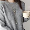 Stainless Steel Pull-out Adjustable Chain Baroque Pearl Pendant Long Necklace for Womens Fashion Sweater Chain New Jewelry