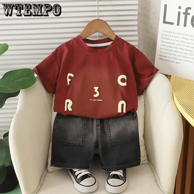Ensemble Garçon Été T-shirt Manches Courtes Imprimé Lettre Ensemble Enfant Été T-shirt+Short Ensemble Deux Pièces