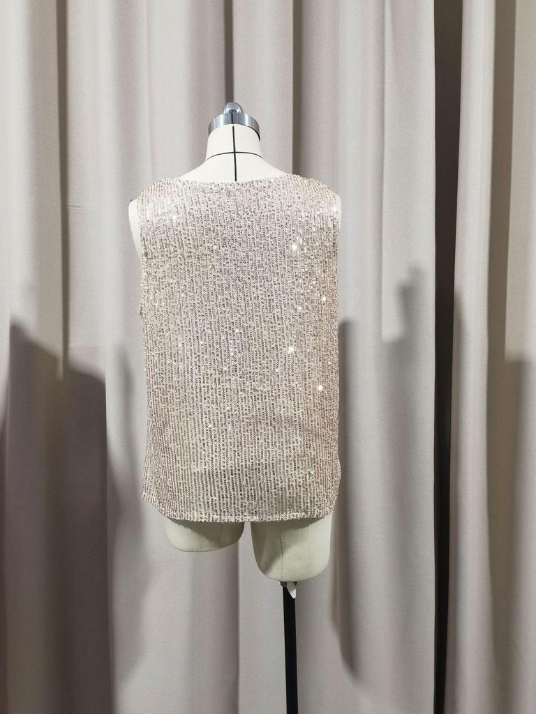 V-Neck Sequin Loose Pullover Tube Top - Sexy Fashion Short Vest for Women