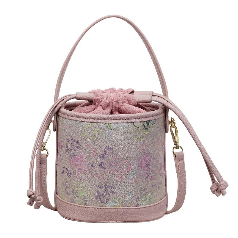 Bag, Chinese Style, Trendy Embroidery Handbag, Fashionable Drawstring Bucket Bag, New Chinese Versatile Single Shoulder Crossbody Bag