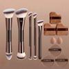 Dual-Head Makeup Brush Set: Foundation, Blush, Loose Powder Brushes In Coffee Color.