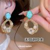 Silver Needle Retro Imitation Pearl Rhinestone Flower Geometric Stud Earrings European and American Fashion High Temperament French Elegance Earrings