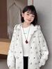 Kids' Cartoon Casual Fall/Winter Jacket 2025: New Korean Style Girls' Lace Patchwork Hooded Cardigan Sweatshirt