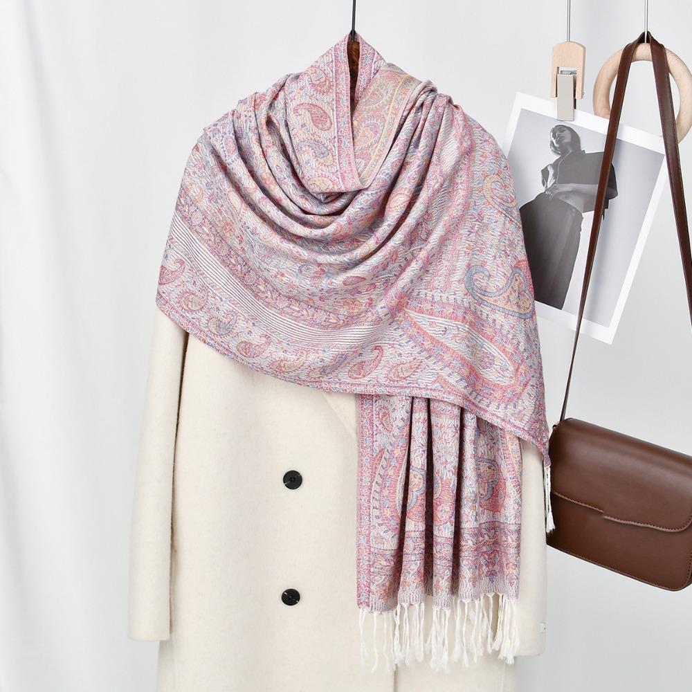 Jacquard Hijab Scarf Printed Islamic Turban Elegant Ethnic Style Scarf  Female