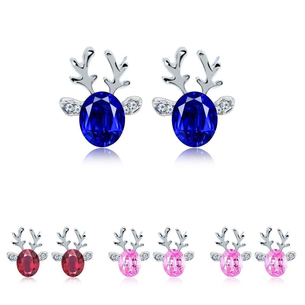 Christmas Reindeer Earrings With Crystal Gemstone For Women Fashion Jewelry