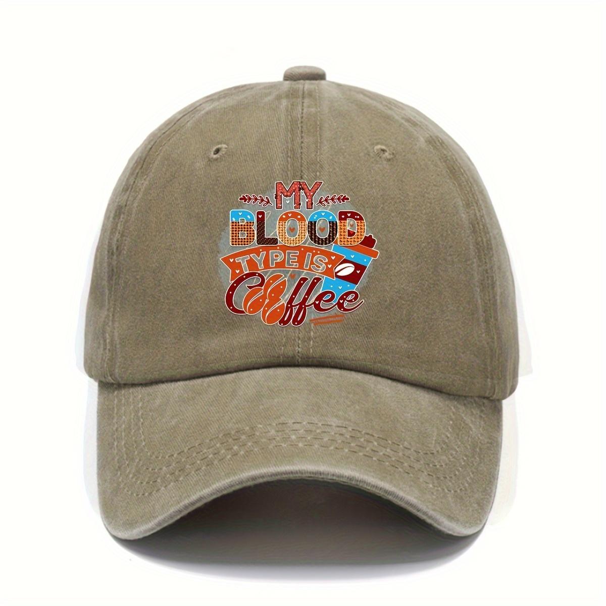 

My Blood Type Is Coffee Baseball Cap Unisex Polyester Casual Washed Graphic Baseball Hat Adjustable Outdoor One Size