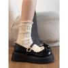 Black retro platform heightening Lolita small leather shoes women's spring 2025 sweet bow Mary Jane single shoes