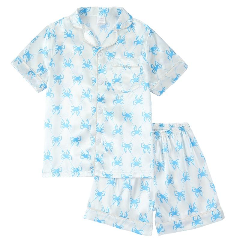 Zestaw piżamowy dla dzieci 4-14 lat z nadrukiem, top kardigan z krótkim rękawem i szorty