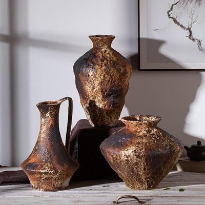 Retro Jingdezhen Coarse Pottery Flower Vase - Creative Nostalgic Decor for Hotels & Homes