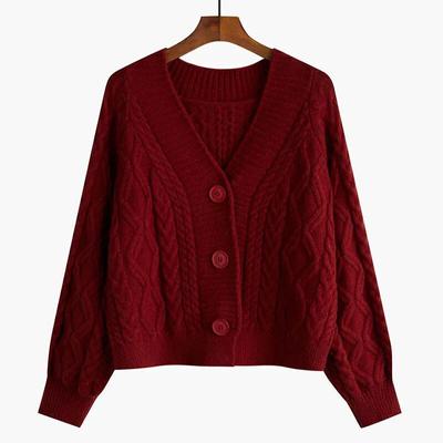 Suéter liso con cuello en V para mujer, cárdigan de punto holgado, cárdigan corto pequeño y holgado para primavera y otoño, abrigo para mujer 2022