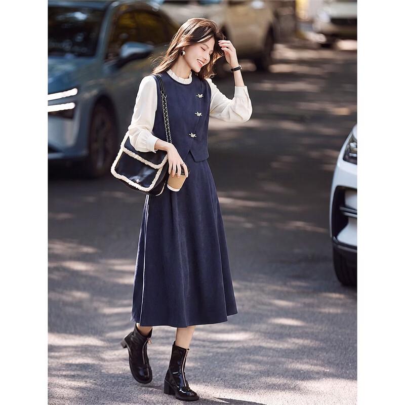Elegant Temperament Fake Two-Piece Spliced Midi Dress