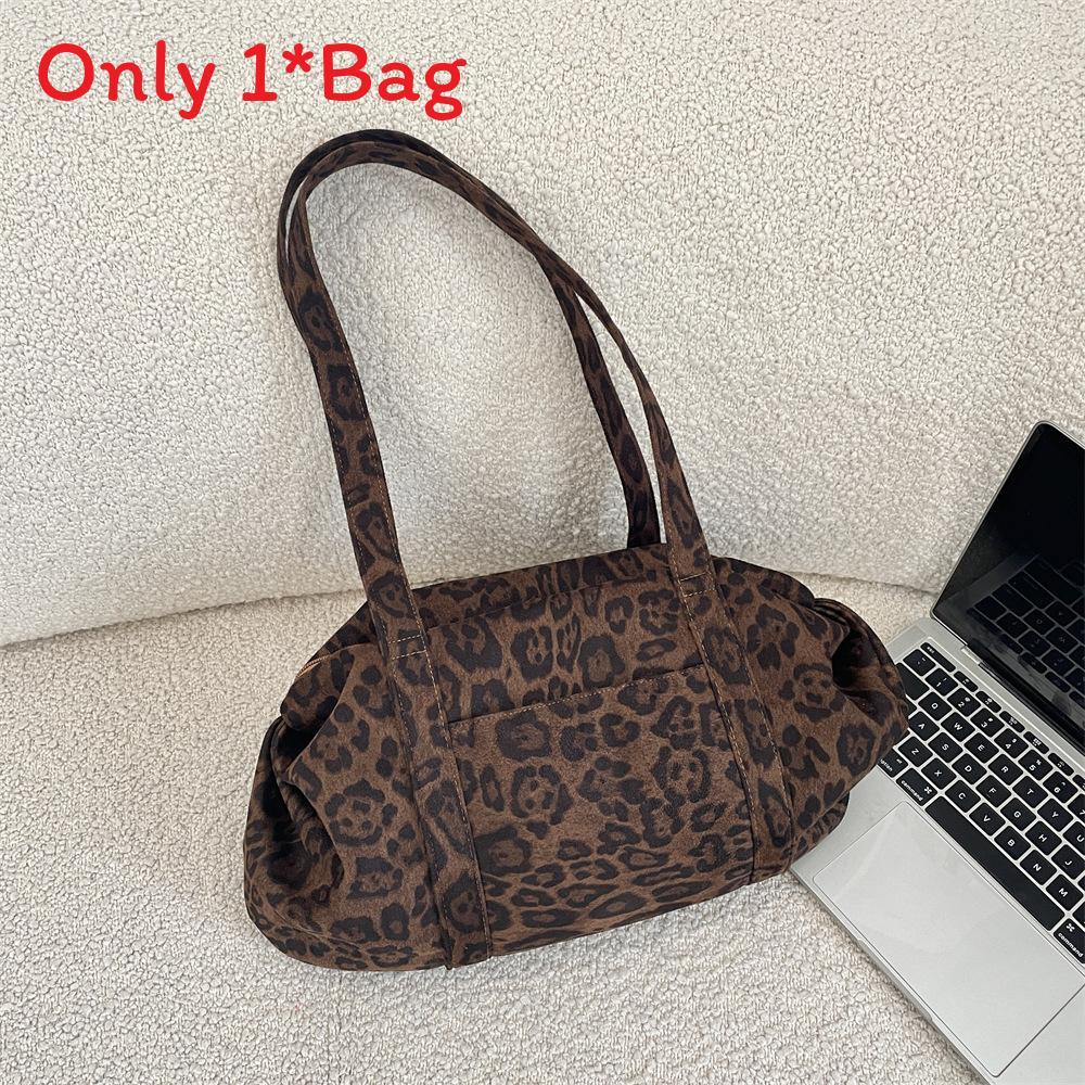 Leopard Print Tote Bag For Women With Soft Suede Material And Multiple Pockets For Daily Use