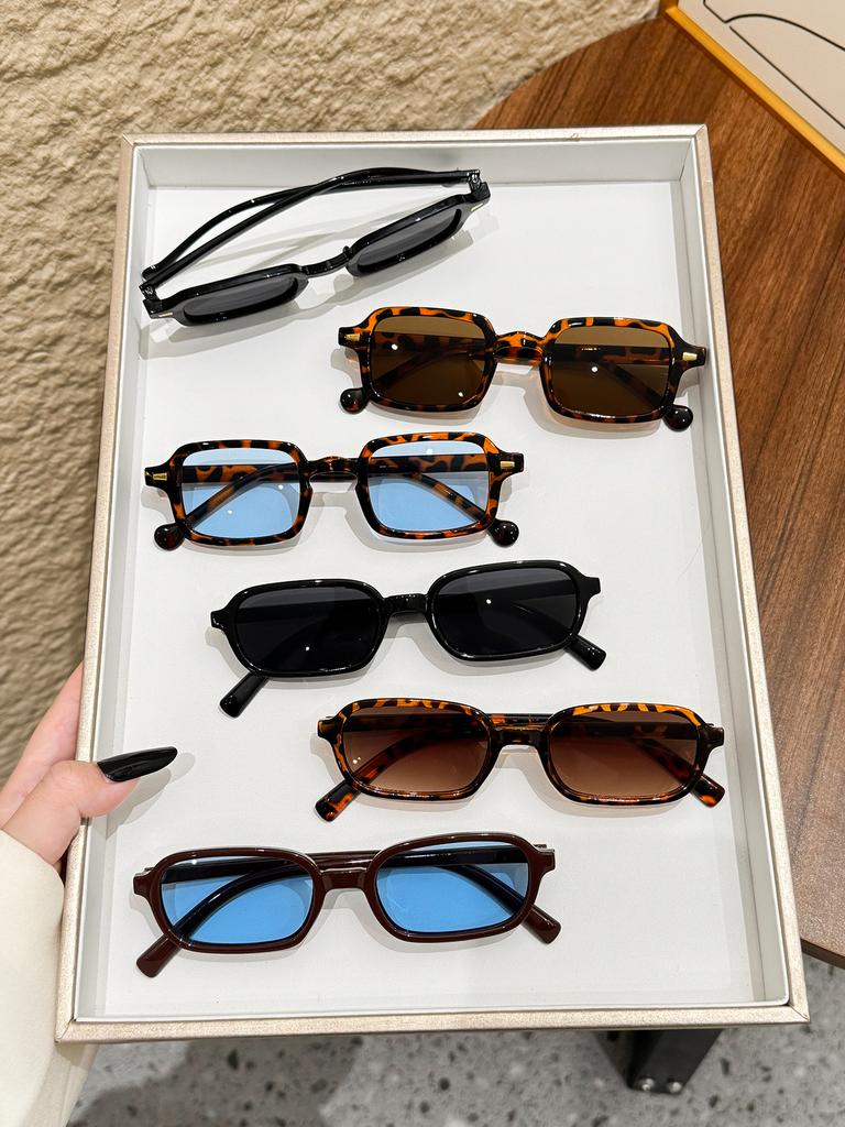 6Pcs Stylish Rectangular Frames Eyeglasses Set with Rice Nail Decoration Stylish Popular Color Suitable for Holiday Gifts