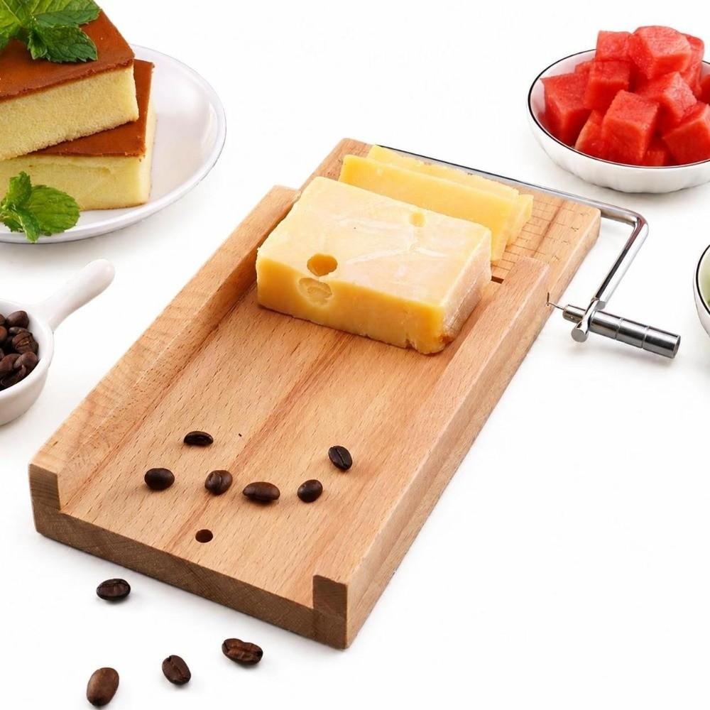 Stainless Steel Wire Cheese Slicer Wooden Cheese Cutting Board Durable Cheese Cutter  Cake Slicing