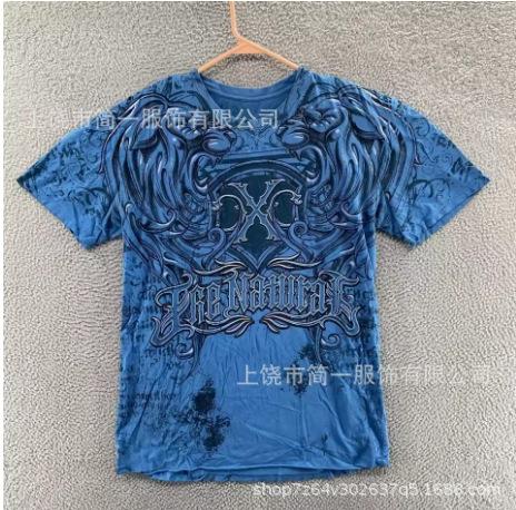 Summer Men's Fashion Skull Letter Printing Trend Slim Fit Casual 3D Digital Printing Short Sleeve Top