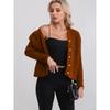 Womens V-Neck Knit Cardigan Sweater With Cable Twist Detail Thick Wool Blend Warm Outerwear