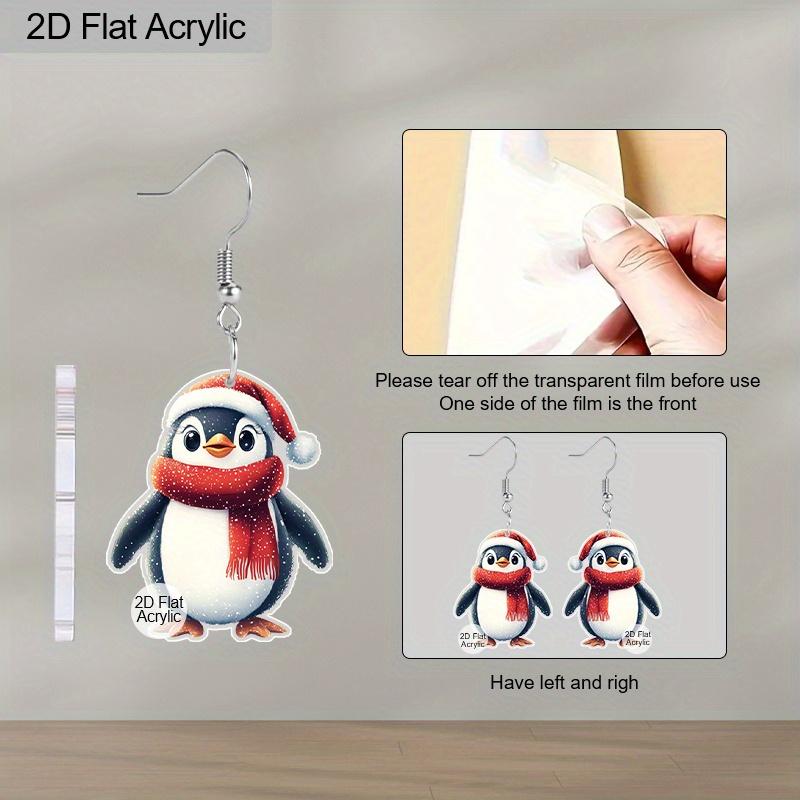 2D Flat Acrylic Cute Christmas Penguin Earrings Dangle Drop Anime Scarf Animals Jewelry Gifts for Women Party Favors Decor