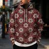 Men's Casual Loose Fit Hooded Sweatshirt with Christmas Print and Large Pockets